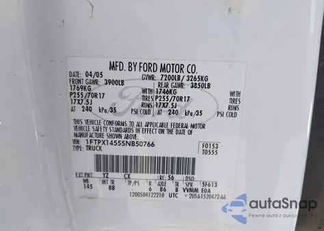 2005 Ford F-150 Fx4/Lariat/Xl/Xlt from USA, damaged, VIN 1FTPX14555NB50766